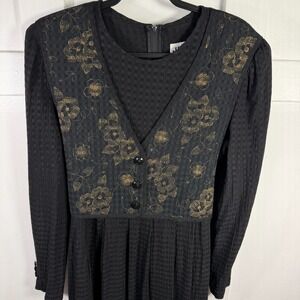 JBS LTD Black Textured Floral Embroidered Button Vest Midi Dress Size 12